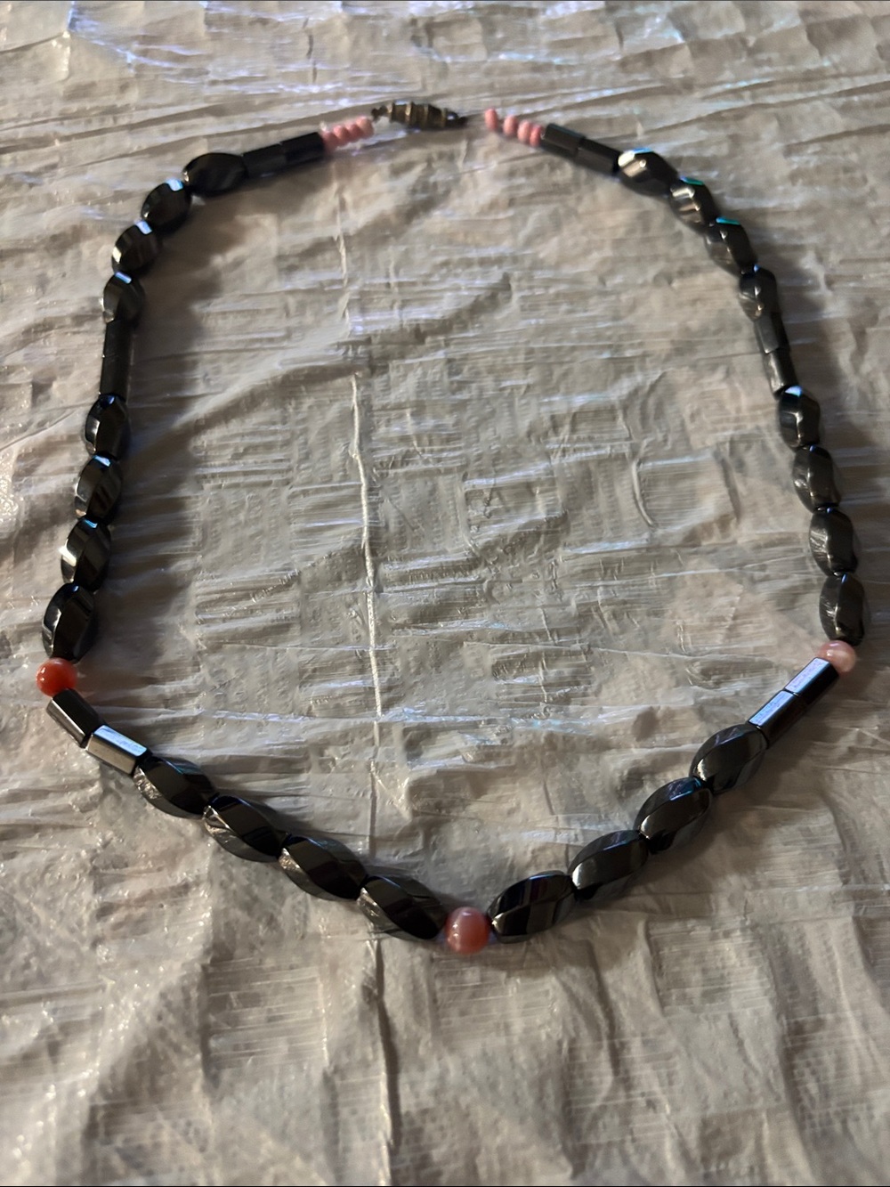 Hematite Magnetic Beaded Necklace with Pink Accent Beads